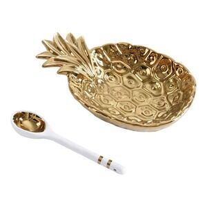 Pampa Bay Get Gifty Porcelain Bowl and Spoon Set - Pineapple Gold NIB